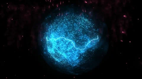 Abstract blue energy sphere with pink heart fireworks with surrounded streaks Vídeos de archivo 345104468