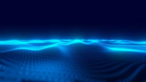 Abstract blue energy surface with magic waves from particles and dots with .. Illustrazione stock