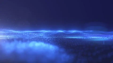 The abstract blue energy surface with magic waves of particles and points w.. Illustrazione stock
