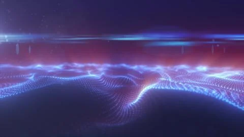 The abstract blue energy surface with magic waves of particles and points wit Stock Illustration