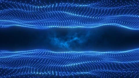 Abstract blue energy waves from particles above and below the screen magica.. Stock Illustration