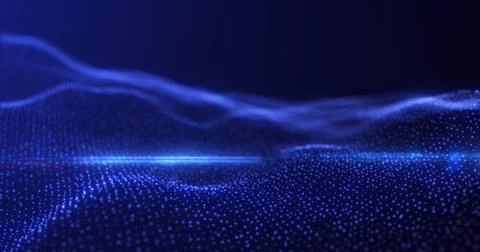 Abstract blue energy waves from particles of futuristic hi-tech glowing bac.. Stock Photos