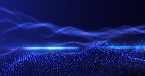 Abstract blue energy waves from particles of futuristic hi-tech glowing bac.. Stock Photos