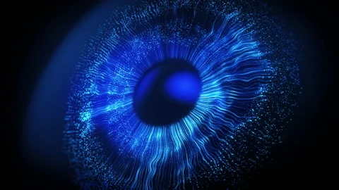 Abstract blue explosion expands in space forming a human eyeTechnologic vision  Stock Footage 182844985