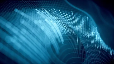 Abstract blue fiber optic cables glowing and moving through digital network.. Stock Footage 332152018