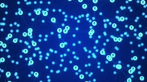 Abstract Blue Fintech Network with Rupee Icons and Connected Data Nodes Stock Footage 333498558