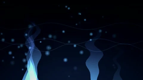 Abstract blue flames and floating particles with waves on dark background m.. Stock-Footage 348169301