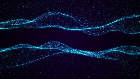 Abstract blue flowing digital wave sparkling particles background, 4K, Ultra HD Stock Footage 299012618