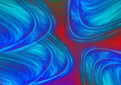 Abstract Blue Fluid Waves With Red Accent, Dynamic Flowing Energy Backgroun.. Stock Illustration