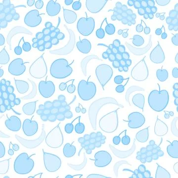 Abstract blue fruit doodle vector seamless pattern Stock Illustration