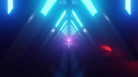 Abstract blue futuristic background. Space from glowing neon light triangle r Stock Footage 171756665