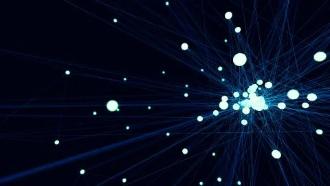Abstract blue futuristic technology network node. Cable data line transmissio Stock Illustration