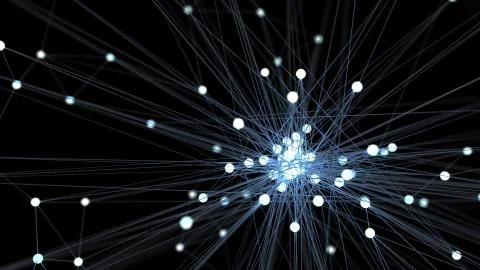 Abstract blue futuristic technology network node. Cable data line transmissio Stock Illustration