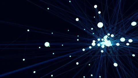 Abstract blue futuristic technology network node. Cable data line transmiss.. Stock Illustration