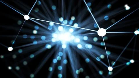 Abstract blue futuristic technology network node. Cable data line transmiss.. Stock Illustration