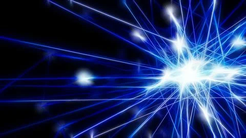 Abstract blue futuristic technology network node. Cable data line transmiss.. Illustrazione stock