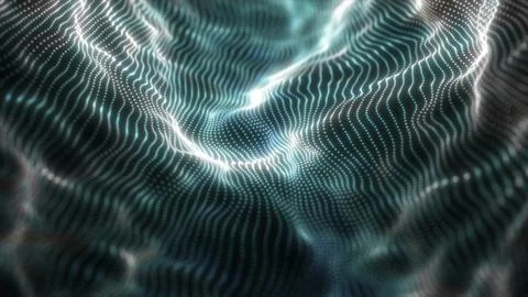 Abstract blue futuristic waves from a grid of particles lines glowing brigh.. イラスト素材