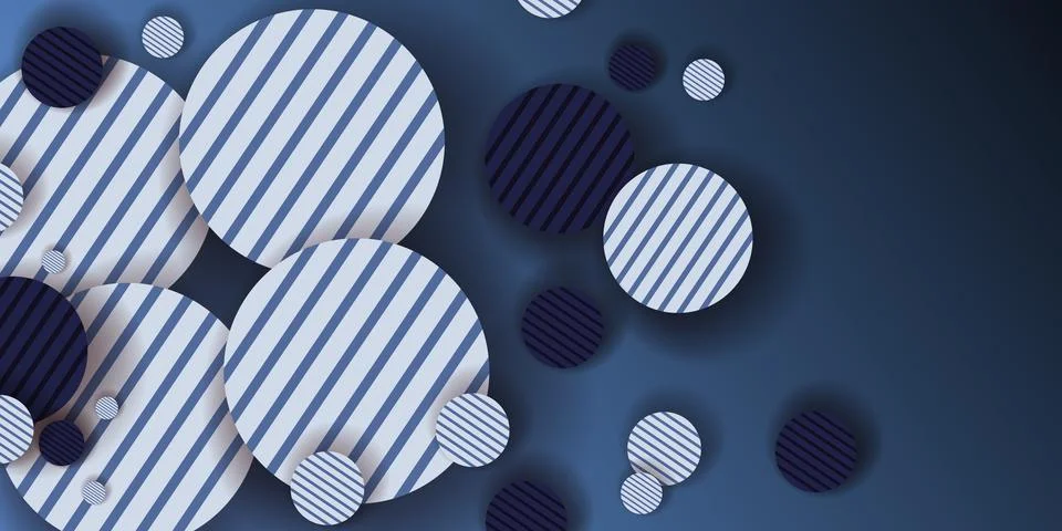 Abstract blue geometric background with 3D circles and stripes Stock Illustration
