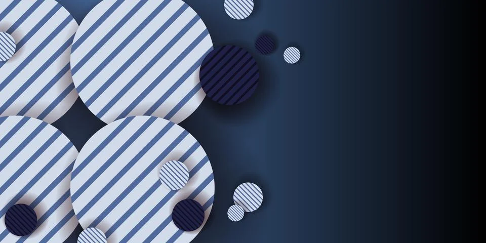 Abstract blue geometric background with 3D circles and stripes Illustrazione stock