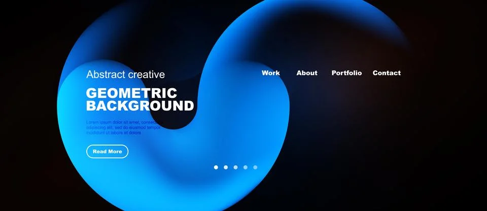 Abstract blue geometric background design. Website header with text, buttons, Stock Illustration