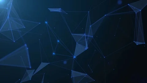 Abstract blue geometric background with moving lines, dots and triangles. Plexus Video stock 76294250
