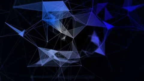 Abstract blue geometric background with moving lines, dots and triangles. Plexus Stock Footage 76299408