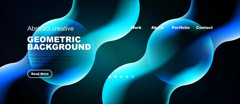 Abstract blue geometric background. Website header design features flowing Stock Illustration
