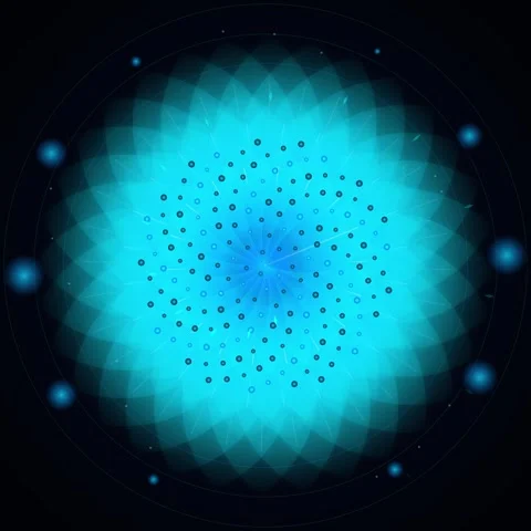 Abstract Blue Geometric Flower Bloom Animation with Particles on Dark Backg.. Stock Footage 346283037