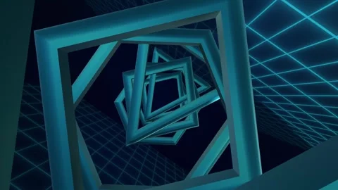 Abstract Blue Geometric Frames Tunnel with Digital Grid Vertical Loop Stock Footage 315283707