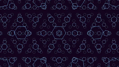 Abstract blue geometric pattern on black background with various shapes Stock Footage 322756373