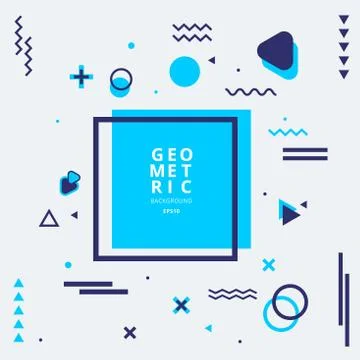 Abstract blue geometric shape composition with lines and wavy flat style on w Stock Illustration