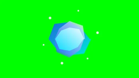 Abstract blue geometric shape with orbiting white dots on green background Stock Footage 340903422