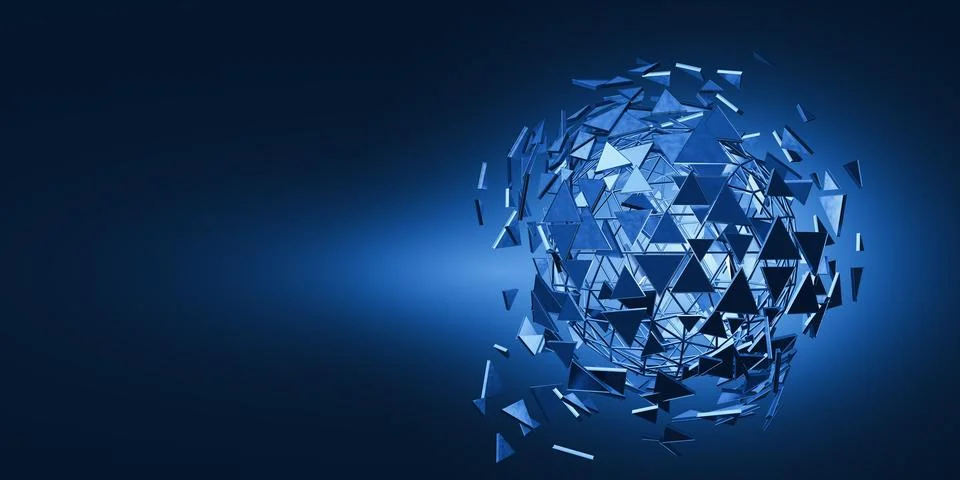 Abstract Blue Geometric Sphere with Floating Triangular Fragments Stockillustratie