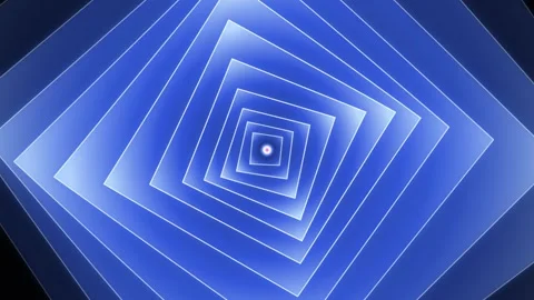 Abstract Blue Geometric Square Spiral Optical Illusion Tunnel Motion Loop Stock Footage 346982327