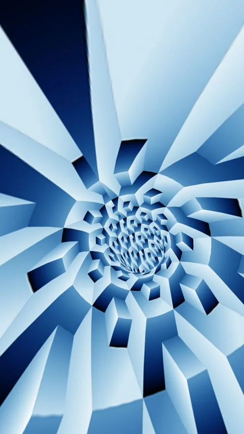 Abstract Blue Geometric Vortex Tunnel With 3D Spiral Pattern vertical video Stock Footage 340924700