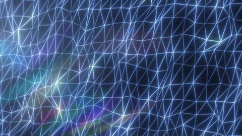 Abstract blue geometric wireframe network illuminated by glowing lines and no Illustrazione stock