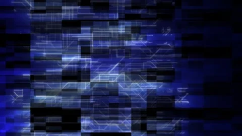 Abstract blue glitch mosaic with pixel blocks and circuit lines, futuristic.. Stock Footage 329063410