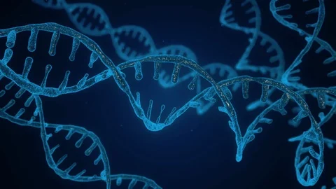 Abstract blue glittering DNA double helix with depth of field. Science animation Video stock 107784442