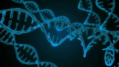 Abstract blue glittering DNA double helix with depth of field. Animation of DNA Video stock 114960099