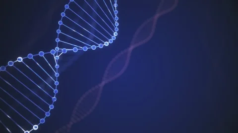 Abstract blue glittering DNA double helix with depth of field. Animation of DNA Vídeo Stock 126412357