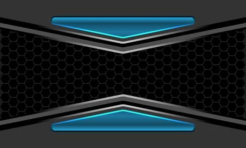 Abstract blue glossy button triangle dark grey metallic arrow direction black Stock Illustration