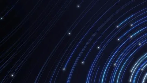 Abstract blue glowing arc lines with star-like dots on dark background. Fut.. Stock Illustration