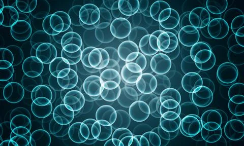 Abstract blue glowing bubbles and bokeh lights background. bright sphere. Stock Illustration
