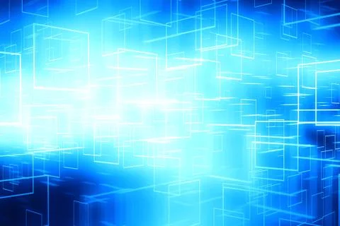 Abstract blue glowing cyberspace data boxes technology background Stock Illustration