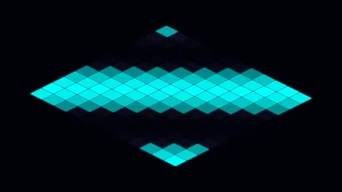 Abstract blue glowing diamond grid patterns set against a solid black backdrop Video stock 335118035