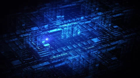 Abstract blue glowing digital data network, showcasing interconnected grids. Stock Footage 307802349