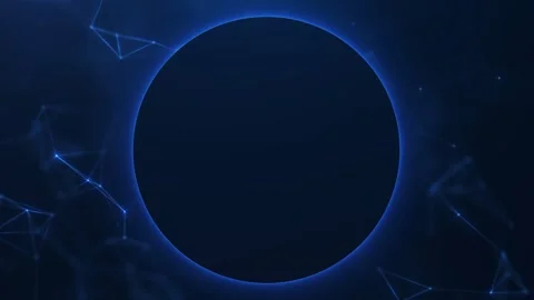 Abstract blue glowing eclipse circle with digital network lines on a dark t.. Stock Footage 335016584