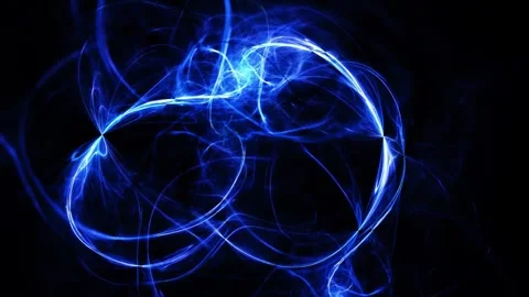 Abstract Blue Glowing Energy Circles and Flowing Light Trails on Black Stock Footage 345948937