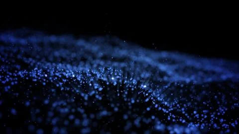 Abstract blue glowing energy waves from particles and magical dots with blu.. Illustrazione stock