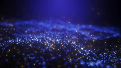 Abstract blue glowing energy waves from particles and magical dots with blu.. Illustrazione stock